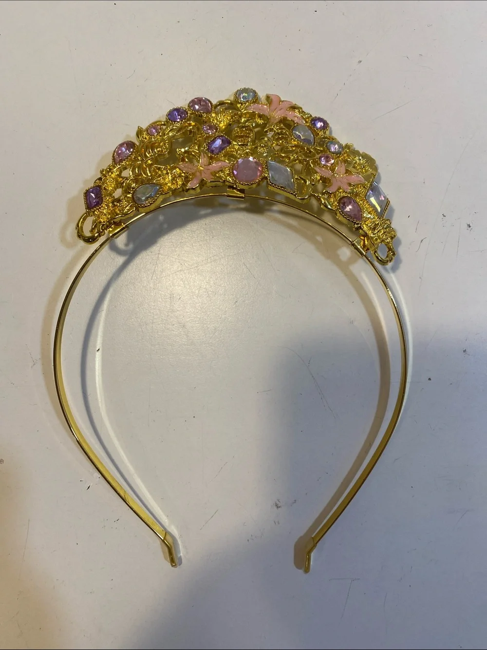 Disney Rapunzel Tiara Gold Headband with Pink and Purple Crystal Accents